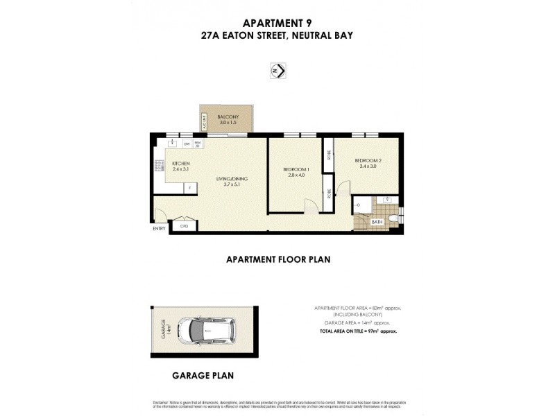 9/27A Eaton Street, Neutral Bay NSW 2089 Floorplan