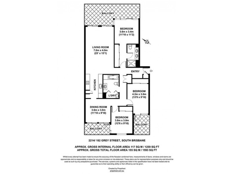 2214/182 Grey Street, South Bank QLD 4101 Floorplan