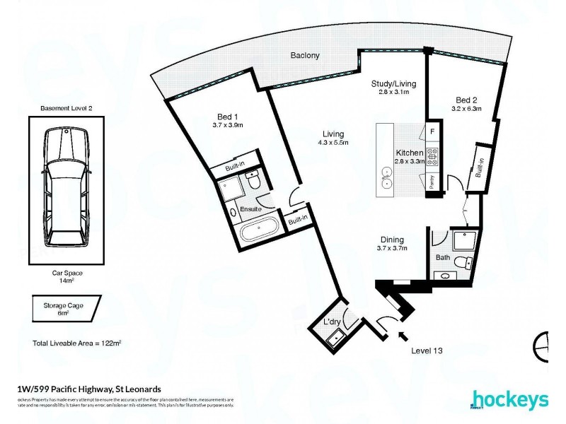 1301W/599 Pacific Highway, St Leonards NSW 2065 Floorplan