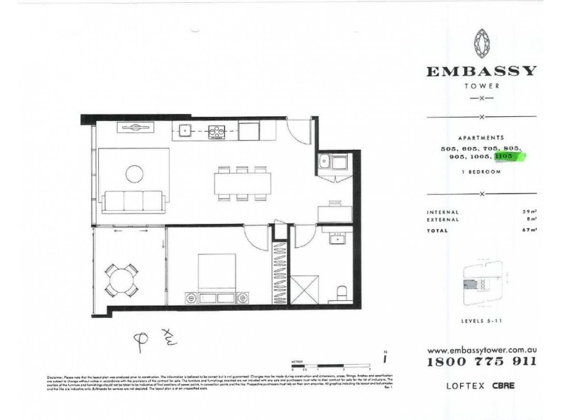 1105/1 Marshall Avenue, St Leonards NSW 2065 Floorplan