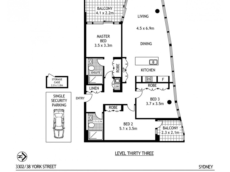 3302/38 York Street, Sydney NSW 2000 Floorplan