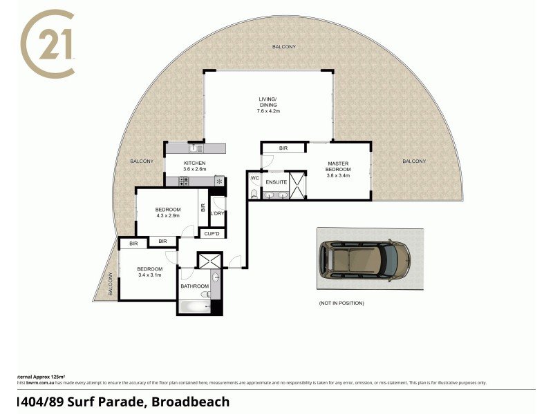 1401/89 Surf Parade, Broadbeach QLD 4218 Floorplan