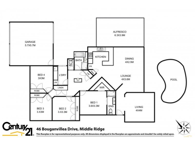 46 Bouganvillea Drive, Middle Ridge QLD 4350 Floorplan