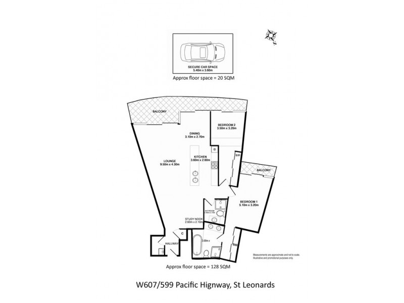 W 607/599 PACIFIC HWY, Crows Nest NSW 2065 Floorplan