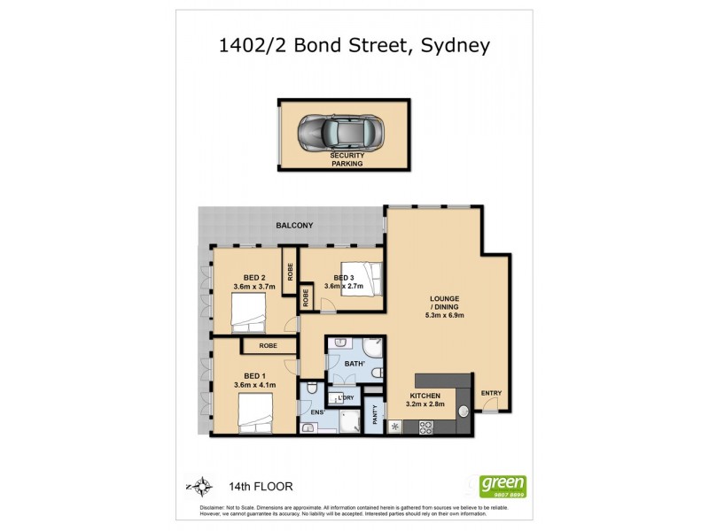 1402/2 Bond Street, Sydney NSW 2000 Floorplan