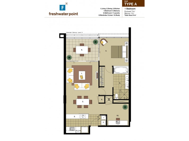 1105 ‘Freshwater Point’ 33 T E Peters Drive, Broadbeach Waters QLD 4218 Floorplan