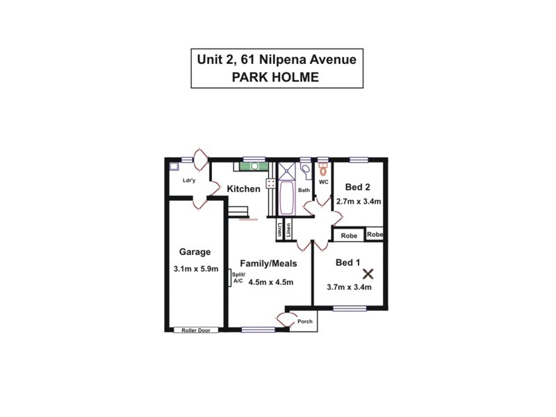 2/61 NILPENA AVENUE, Park Holme SA 5043 Floorplan