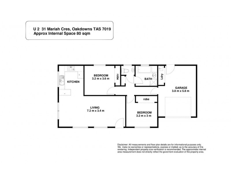 1 and 2 / 31 Mariah Crescent, Oakdowns TAS 7019 Floorplan