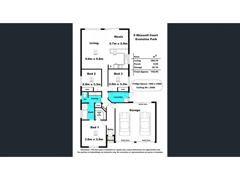 9 Maxwell Street, Evanston Park SA 5116 Floorplan