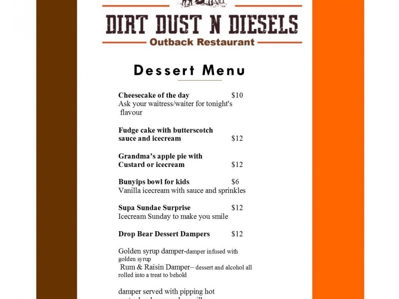 Dirt, Dust n Diesel Outback Restaurant – Clotworthy Street, Kalbarri WA 6536