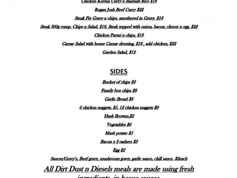Dirt, Dust n Diesel Outback Restaurant – Clotworthy Street, Kalbarri WA 6536