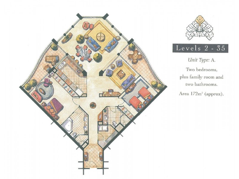 Unit 2204 Sun City Resort, 3400 Gold Coast Hwy, Surfers Paradise QLD 4217 Floorplan