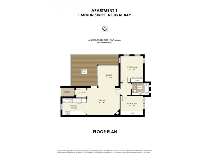1/1 Merlin Street, Neutral Bay NSW 2089 Floorplan
