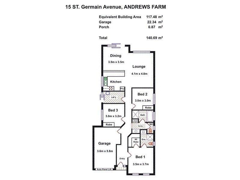15 St Germain Avenue, Andrews Farm SA 5114 Floorplan