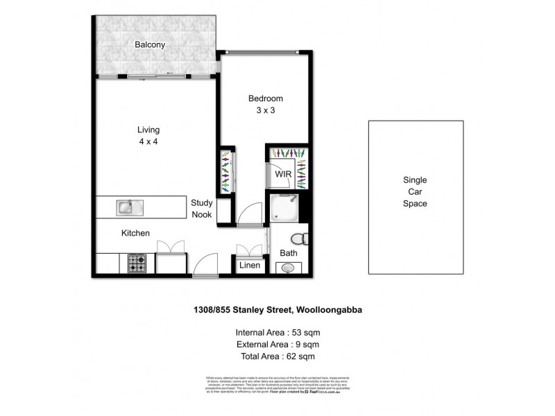 1308/855 Stanley Street, Woolloongabba QLD 4102 Floorplan