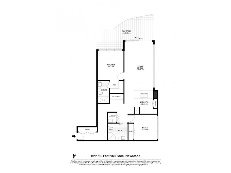 1611/30 Festival Place, Newstead QLD 4006 Floorplan