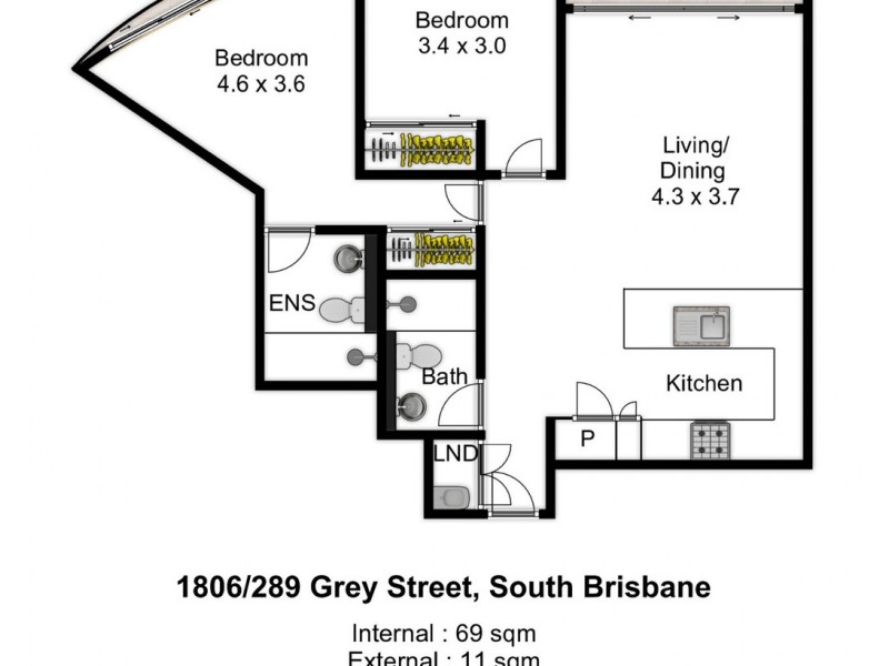 1806/289 Grey Street, South Bank QLD 4101 Floorplan