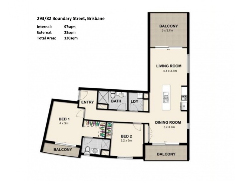 293/82 Boundary Street, Brisbane City QLD 4000 Floorplan