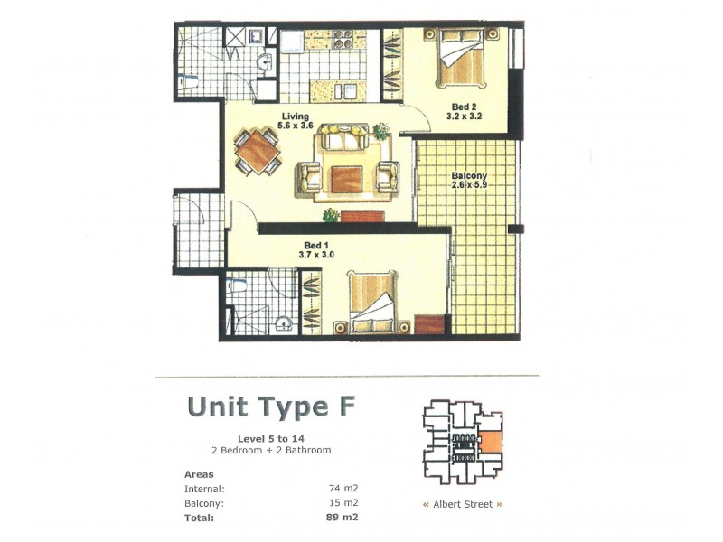 1302/108 Albert Street, Brisbane City QLD 4000 Floorplan