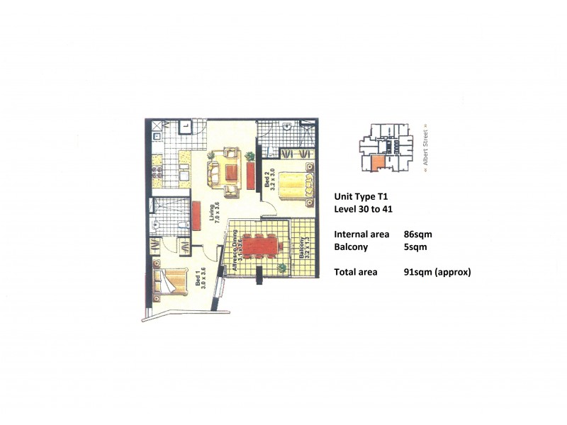 3406/108 Albert Street, Brisbane City QLD 4000 Floorplan