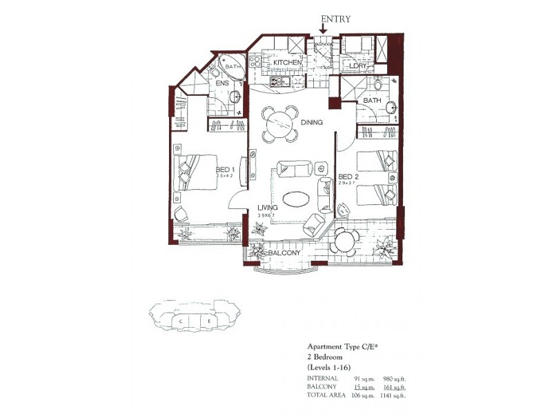 107/32 Macrossan Street, Brisbane City QLD 4000 Floorplan