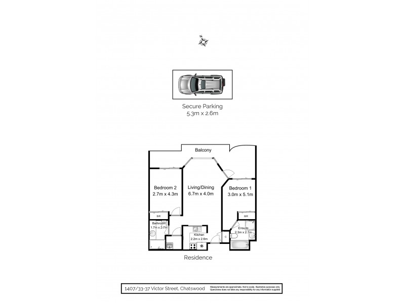 1407/37 Victor Street, Chatswood NSW 2067 Floorplan