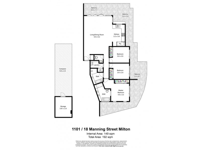 U1101/18 Manning Street, Milton QLD 4064 Floorplan