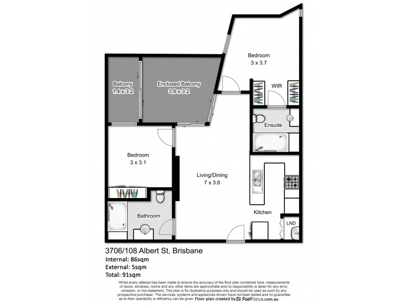 3706/108 Albert Street, Brisbane City QLD 4000 Floorplan