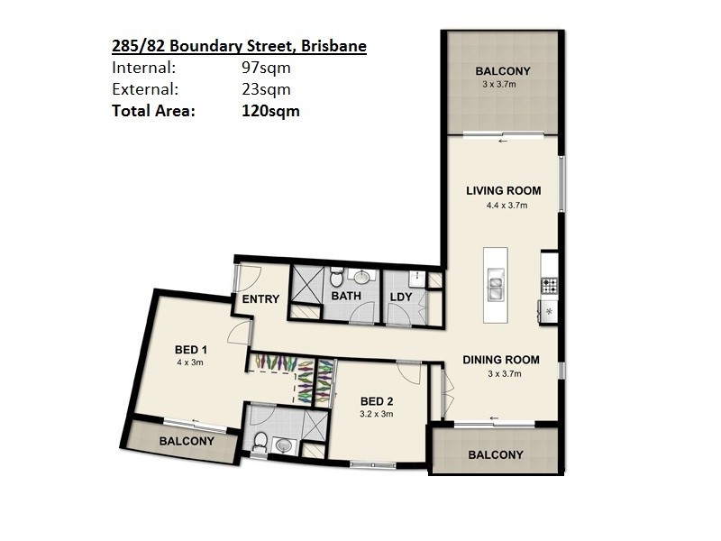 285/82 Boundary Street, Brisbane City QLD 4000 Floorplan