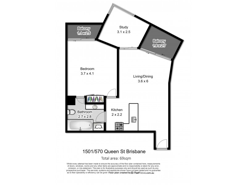 1501/570 Queen Street, Brisbane City QLD 4000 Floorplan