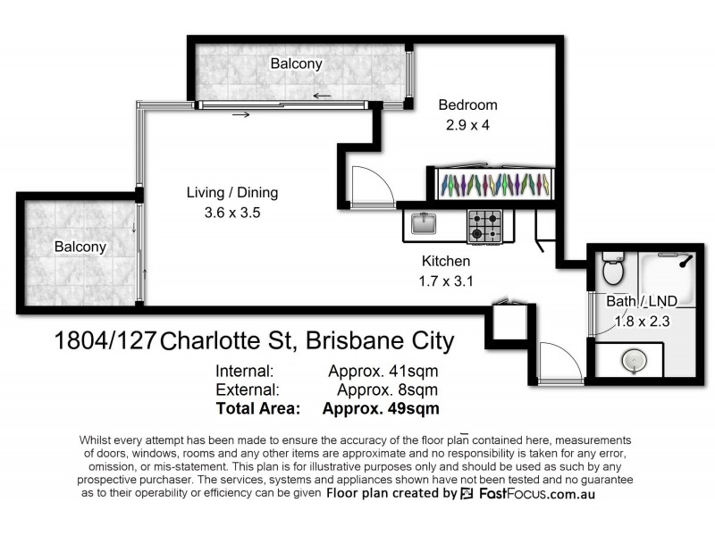 1804/127 Charlotte Street, Brisbane City QLD 4000 Floorplan