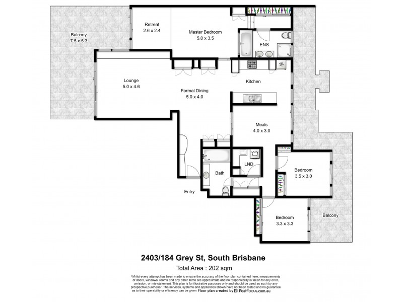 2403/184 Grey Street, South Brisbane QLD 4101 Floorplan