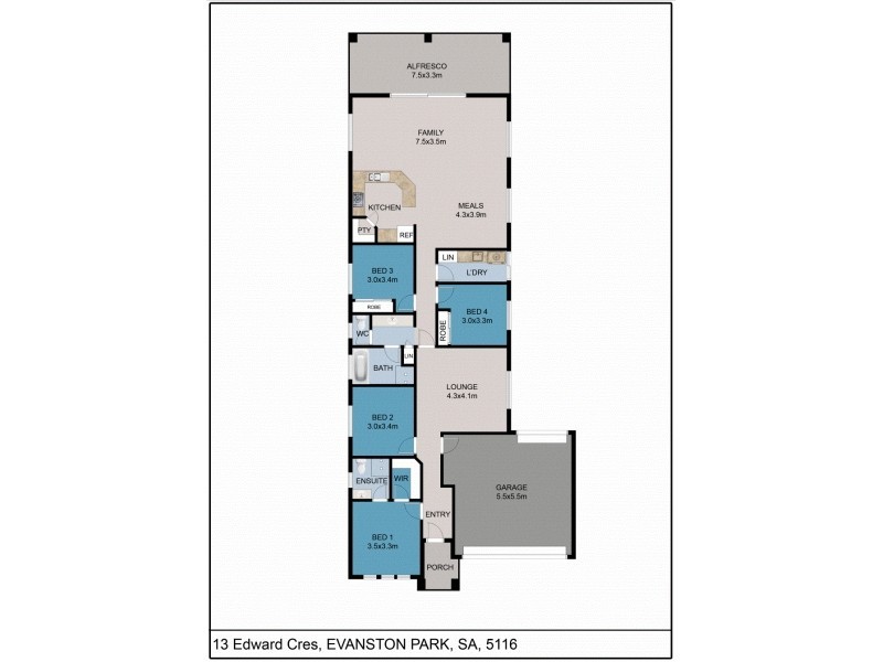 13 Edward Crescent, Evanston Park SA 5116 Floorplan