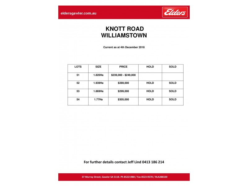 Lots 51 to 54 Knott Road, Williamstown SA 5351