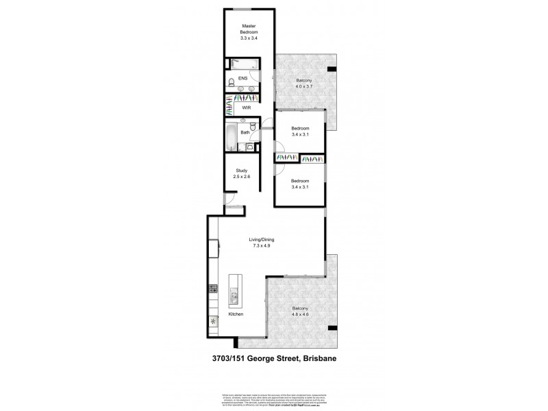 3703/151 George Street, Brisbane City QLD 4000 Floorplan