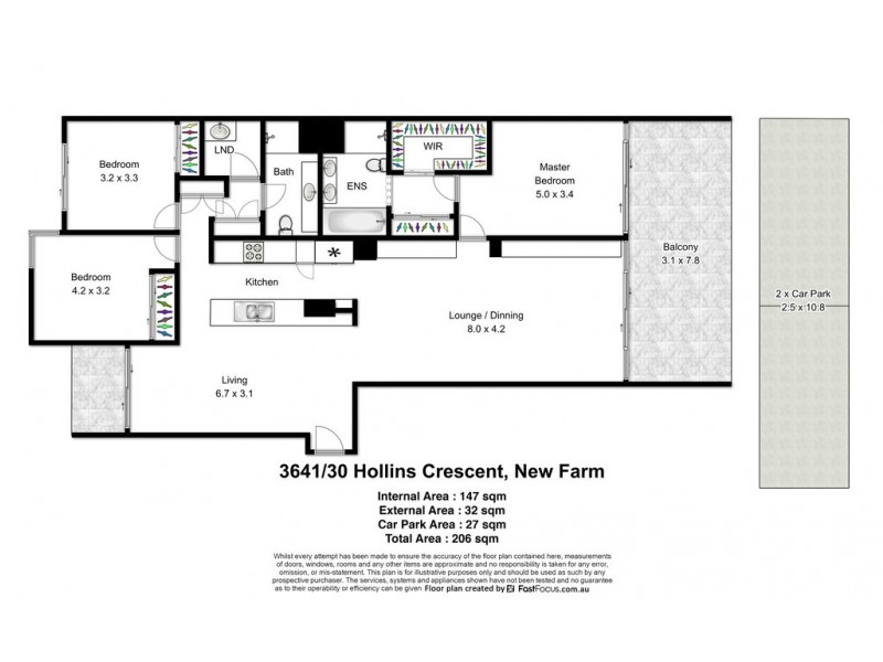 3641/30 Hollins Crescent, New Farm QLD 4005 Floorplan