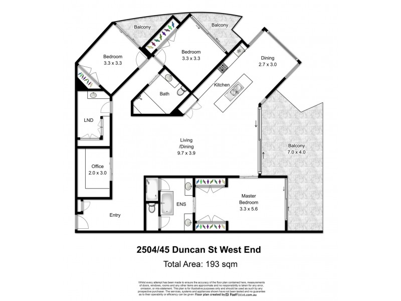 2504/45 Duncan St, West End QLD 4101 Floorplan