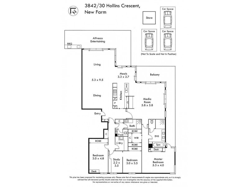 3842/30 Hollins Crescent, New Farm QLD 4005 Floorplan