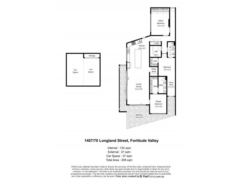 1407/70 Longland Street, Newstead QLD 4006 Floorplan