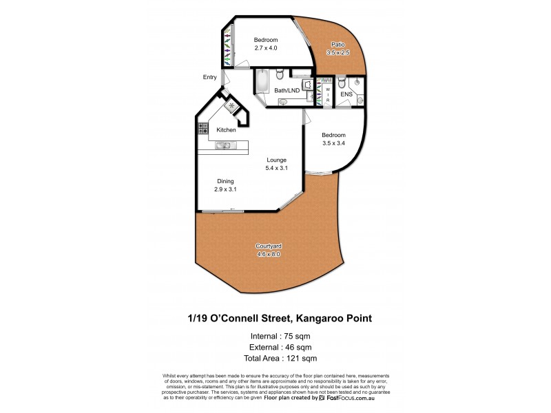 1/19 O’Connell Street, Kangaroo Point QLD 4169 Floorplan