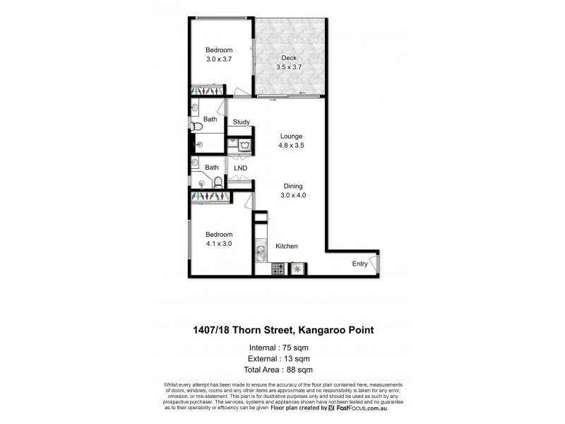 1407/18 Thorn Street, Kangaroo Point QLD 4169 Floorplan