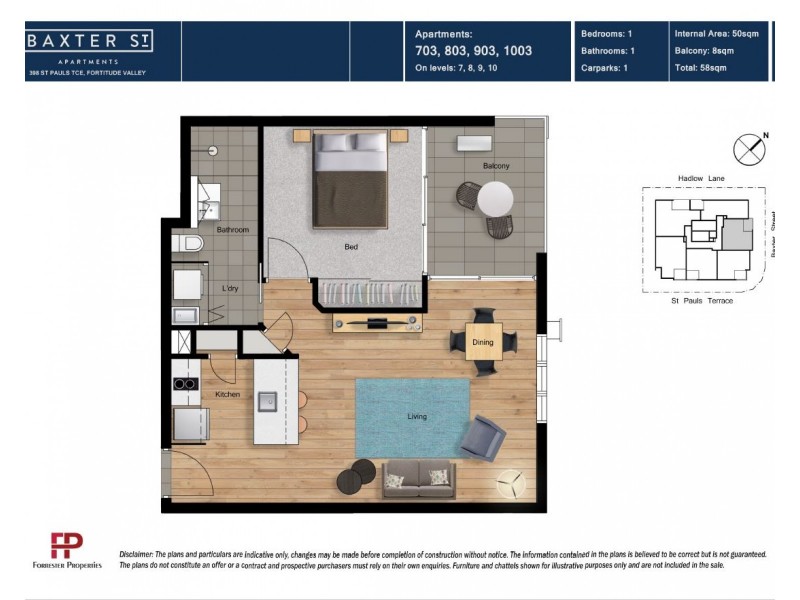 703/398 St Pauls Terrace, Fortitude Valley QLD 4006 Floorplan