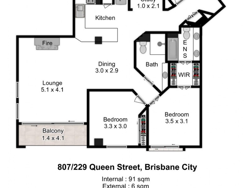 807/229 Queen Street, Brisbane City QLD 4000 Floorplan