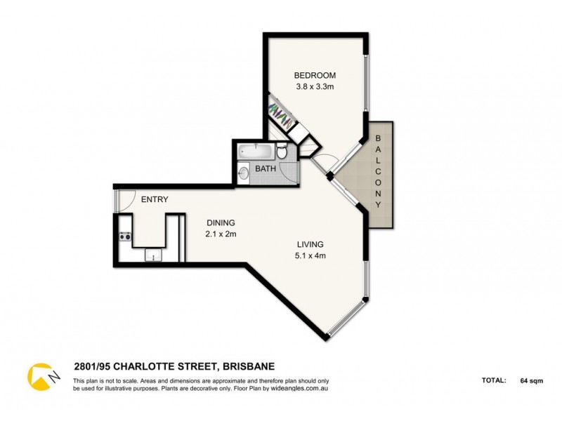 2801/95 Charlotte Street, Brisbane City QLD 4000 Floorplan