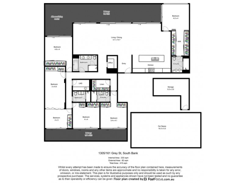 1305/161 Grey Street, South Bank QLD 4101 Floorplan