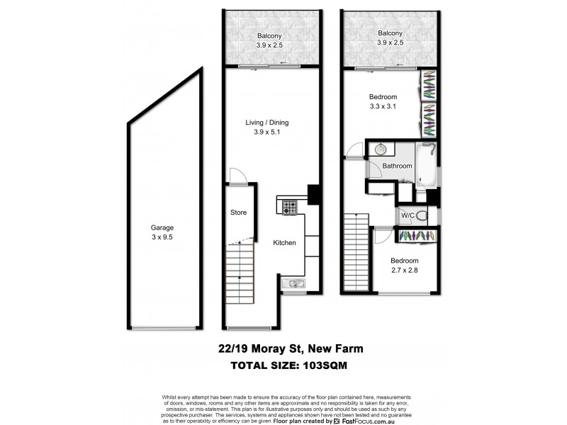 22/119 Moray Street, New Farm QLD 4005 Floorplan
