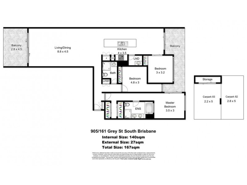 905/161 Grey Street, South Bank QLD 4101 Floorplan