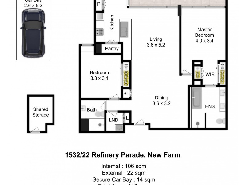 1532/22 Refinery Parade, New Farm QLD 4005 Floorplan