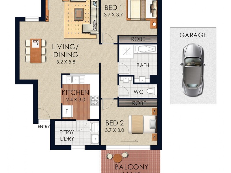 5/1-7 Gloucester Place, Kensington NSW 2033 Floorplan