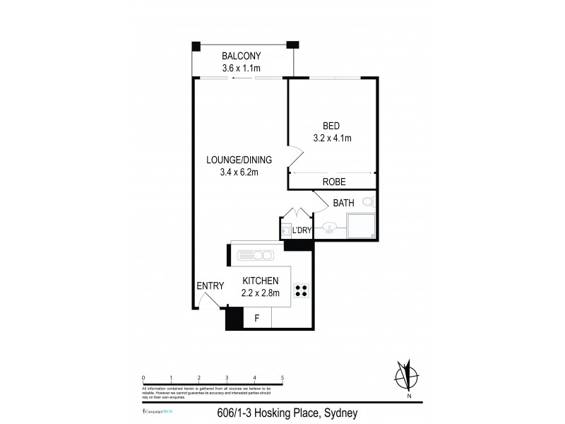 606 / 1 – 3 Hosking Place, Sydney NSW 2000 Floorplan